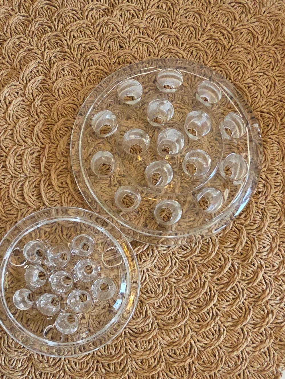 Vintage Clear Glass Flower Frogs Set Of 2 (16 Hole & 11)